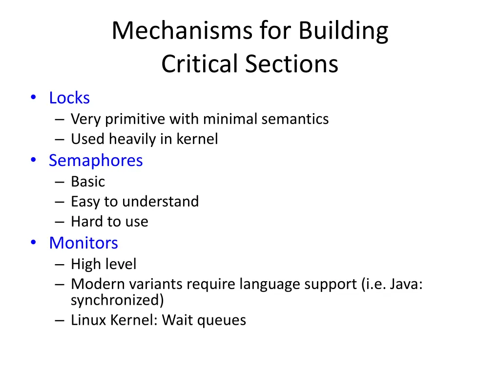 mechanisms for building critical sections