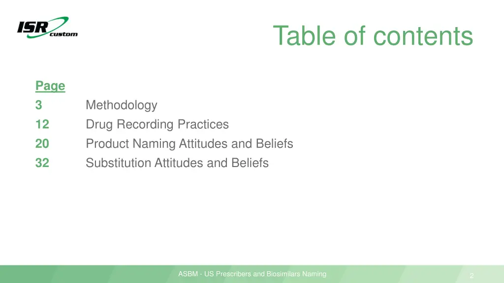 table of contents