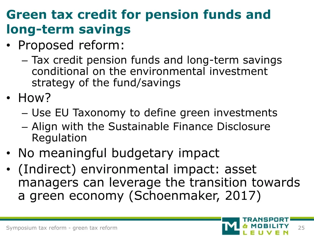 green tax credit for pension funds and long term