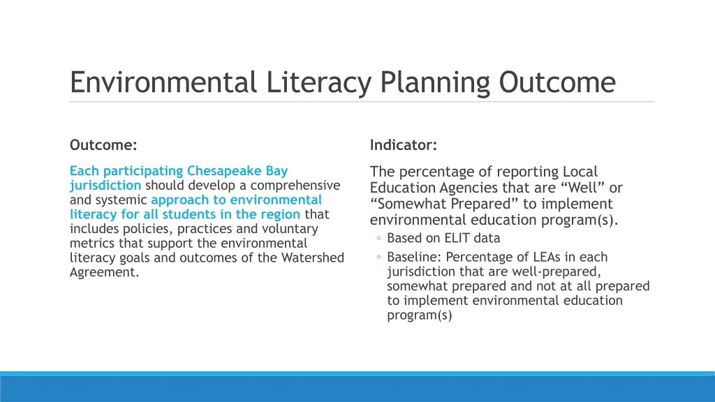 environmental literacy planning outcome