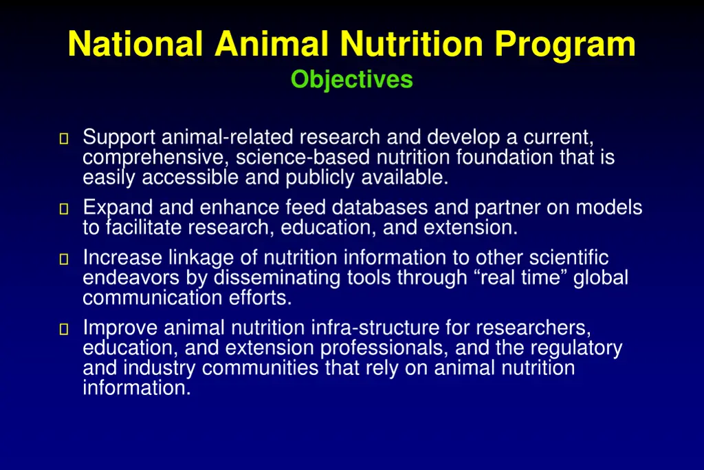 national animal nutrition program objectives