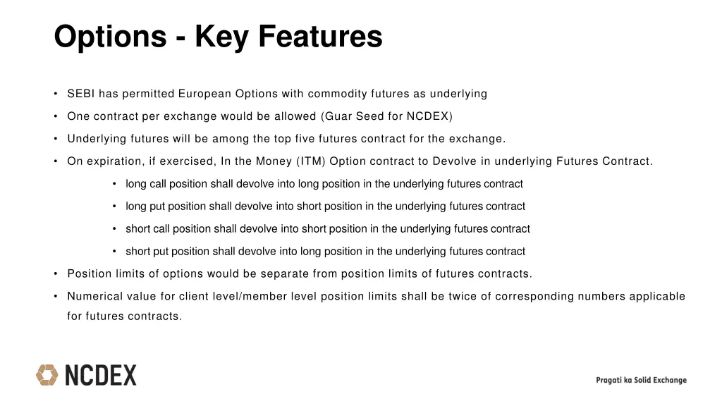 options key features