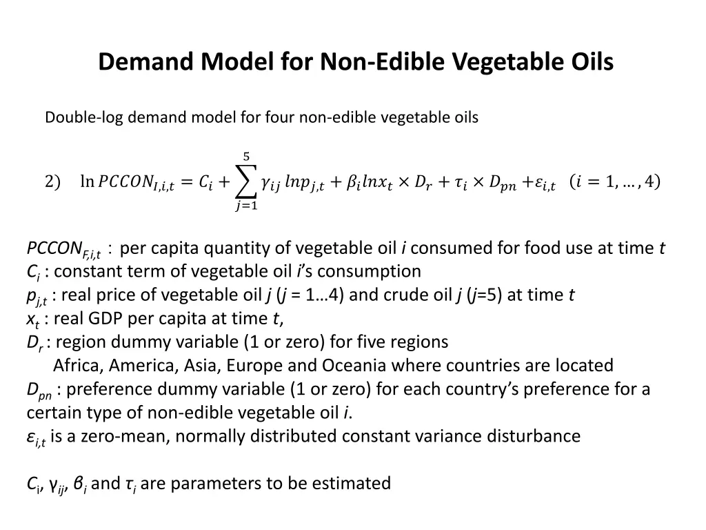 demand model for non edible vegetable oils