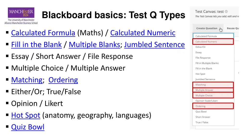 blackboard basics test q types