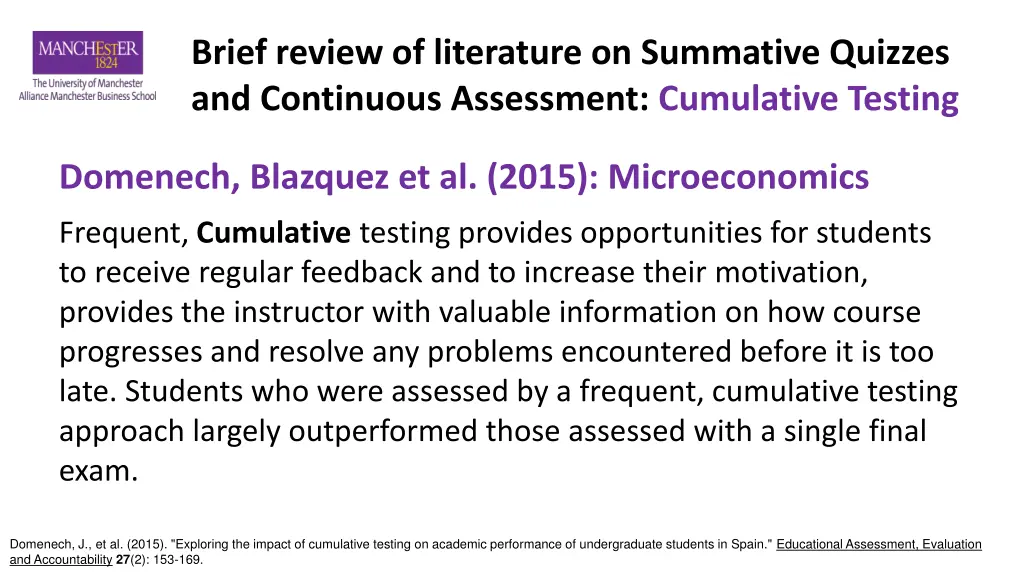 brief review of literature on summative quizzes 1