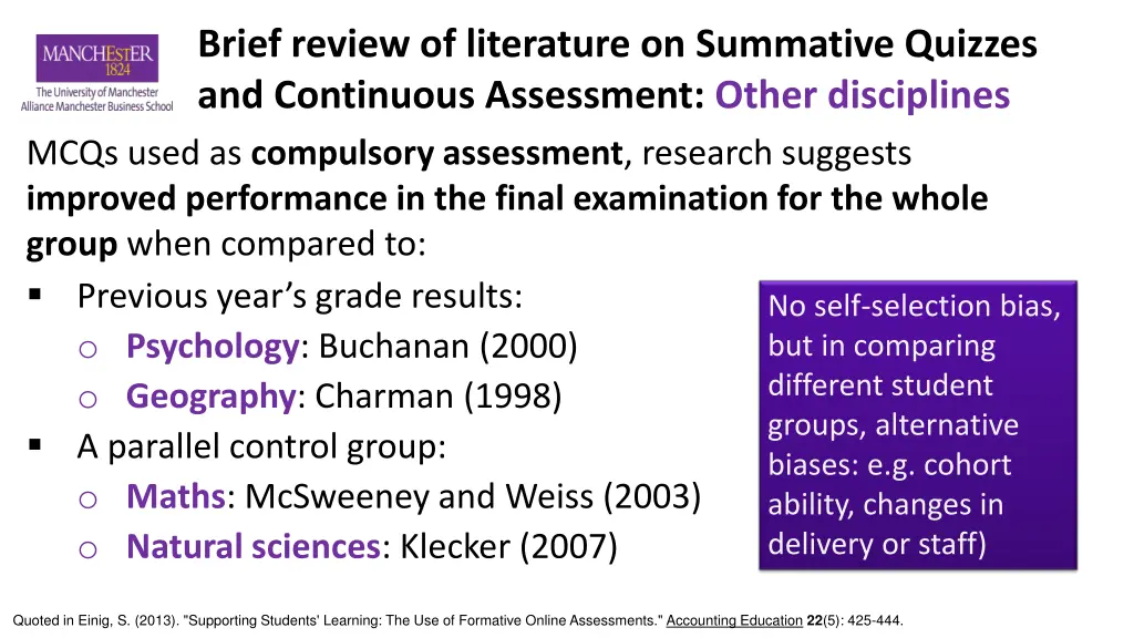 brief review of literature on summative quizzes