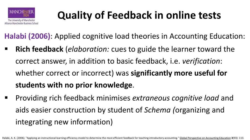 quality of feedback in online tests