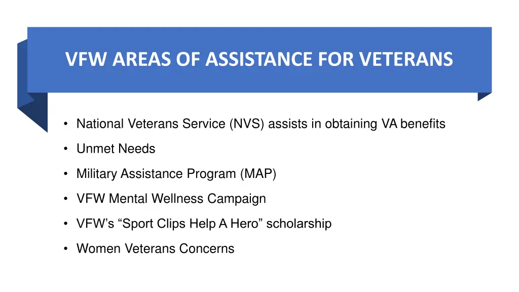 vfw areas of assistance for veterans