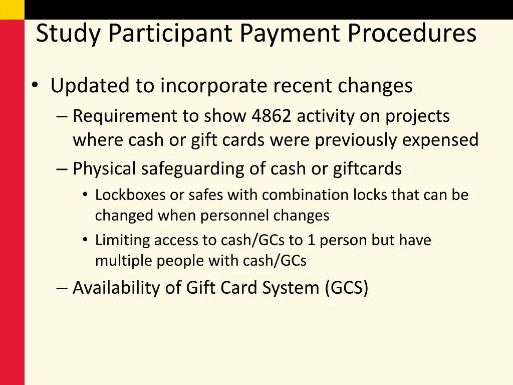 study participant payment procedures