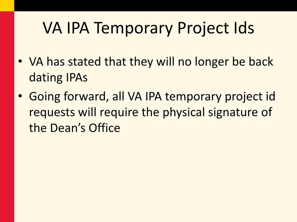 va ipa temporary project ids