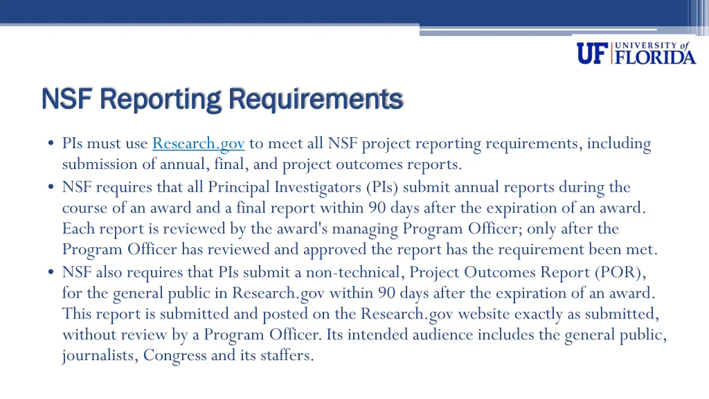 nsf reporting requirements nsf reporting