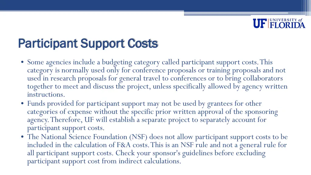 participant support costs participant support