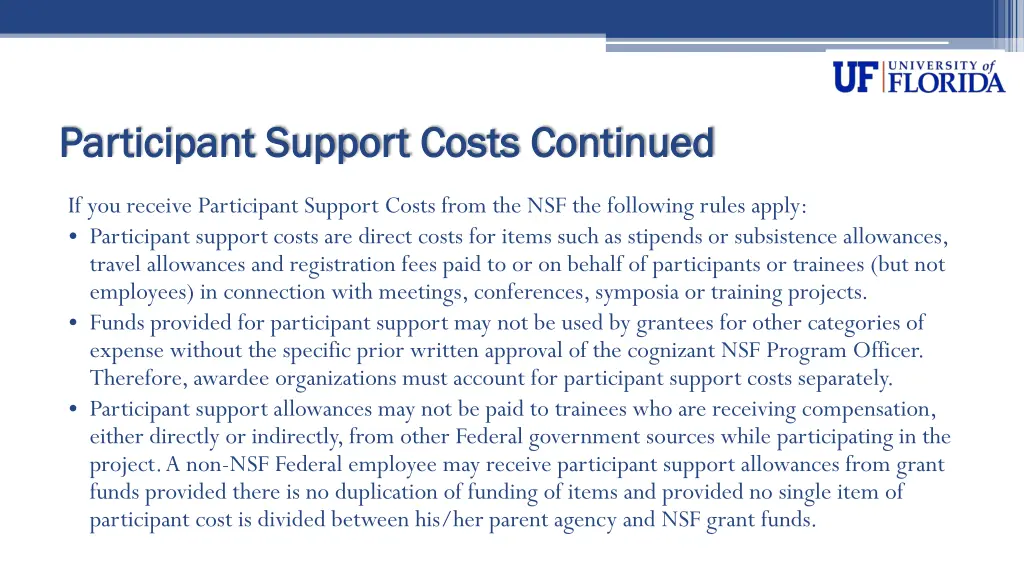 participant support participant support costs