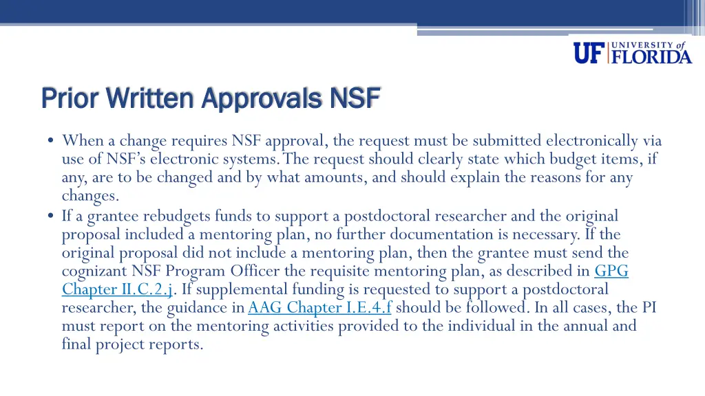 prior written approvals nsf prior written