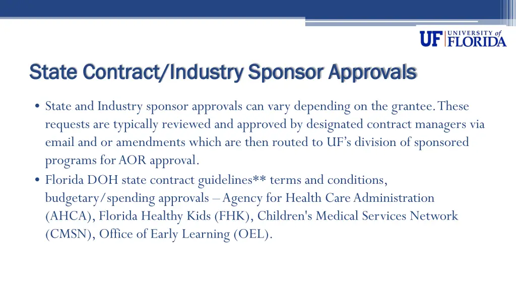 state contract industry sponsor approvals state