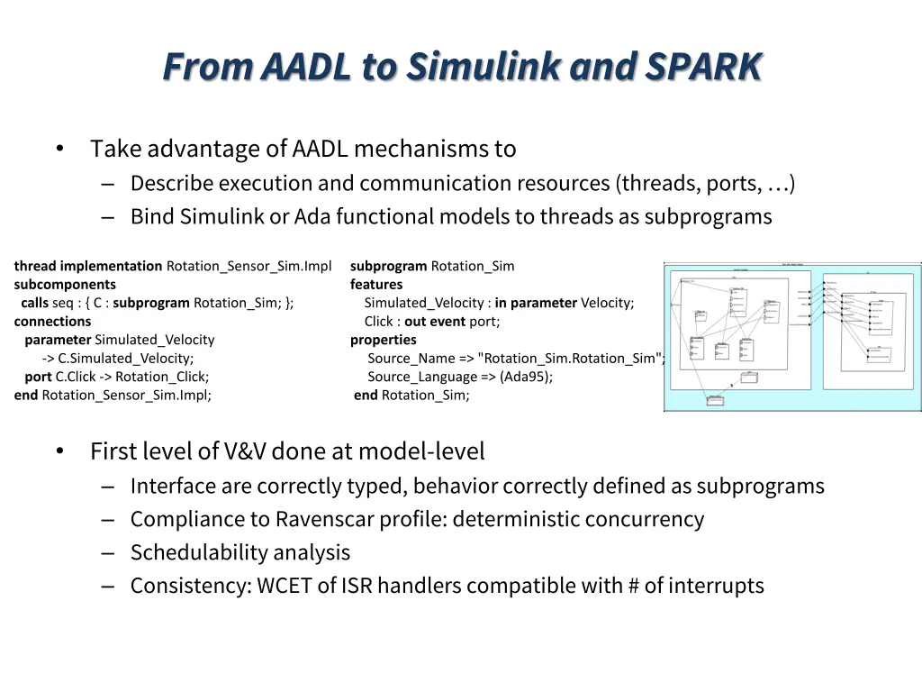 from aadl to simulink and spark