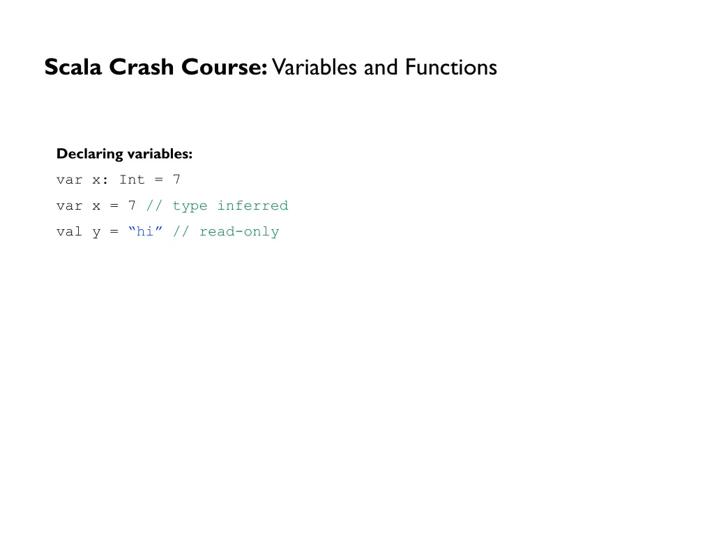 scala crash course variables and functions