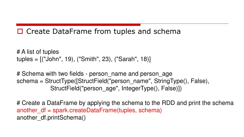 create dataframe from tuples and schema