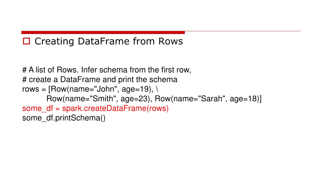 creating dataframe from rows