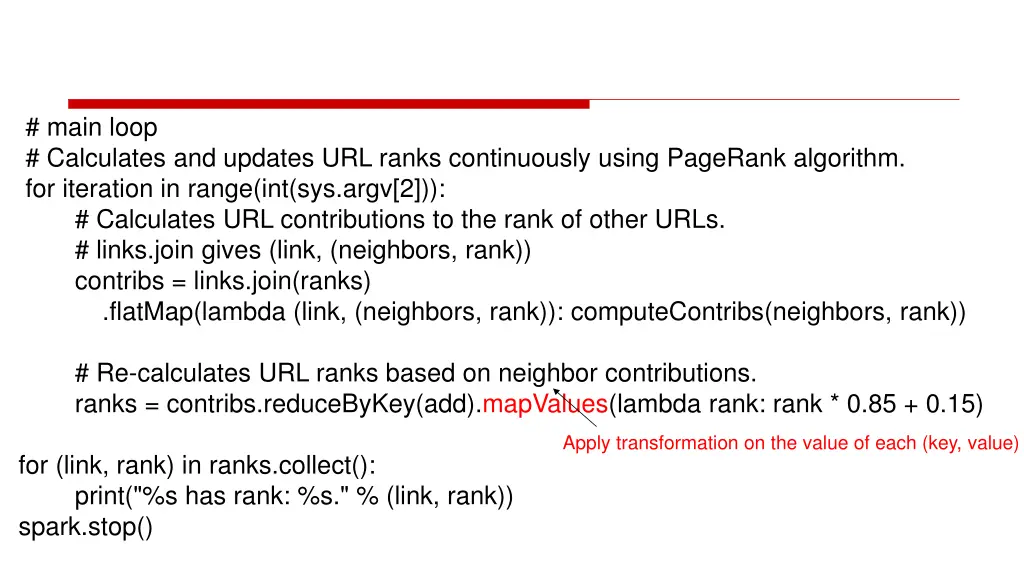 main loop calculates and updates url ranks