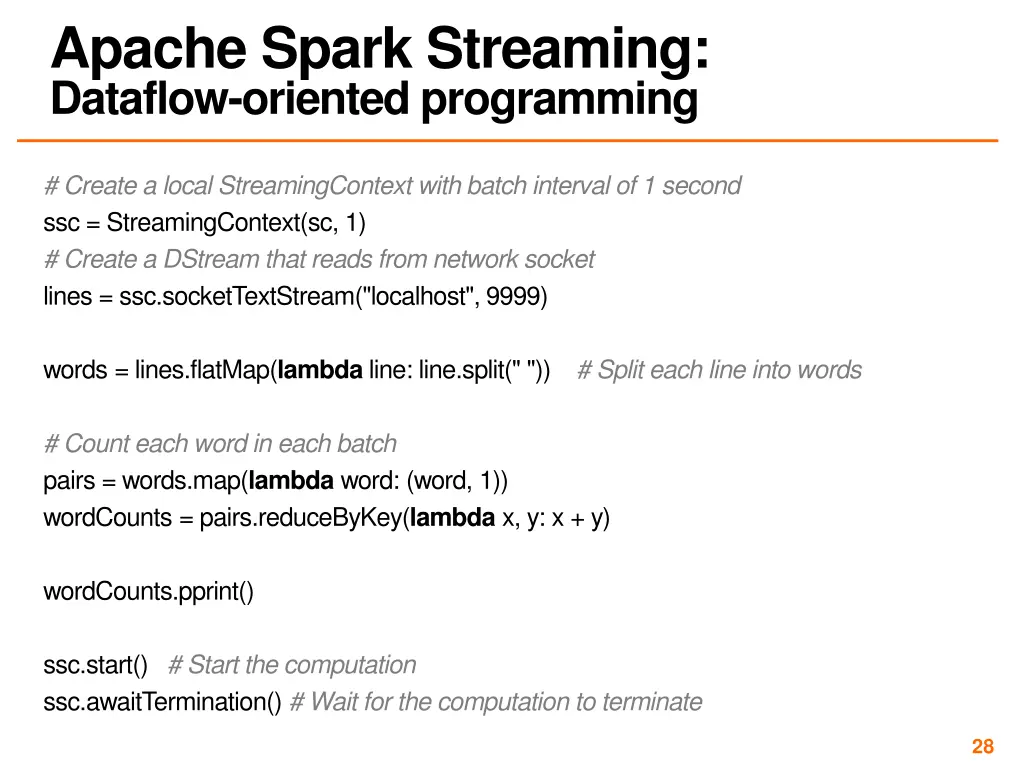 apache spark streaming dataflow oriented