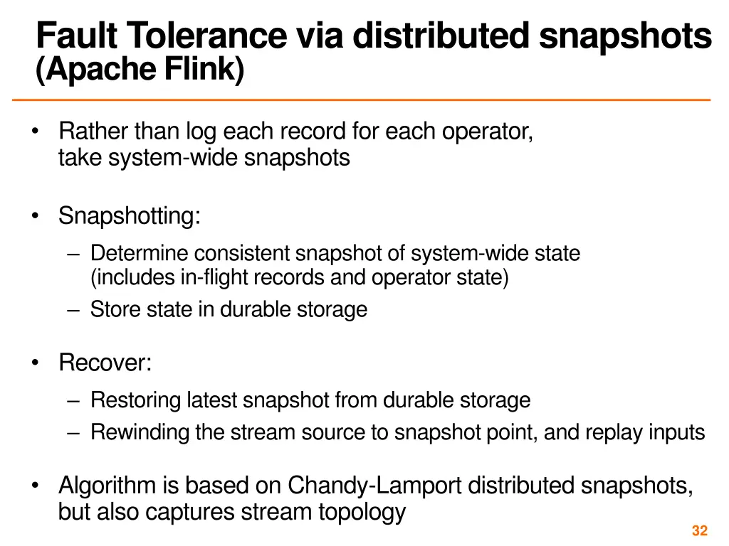 fault tolerance via distributed snapshots apache