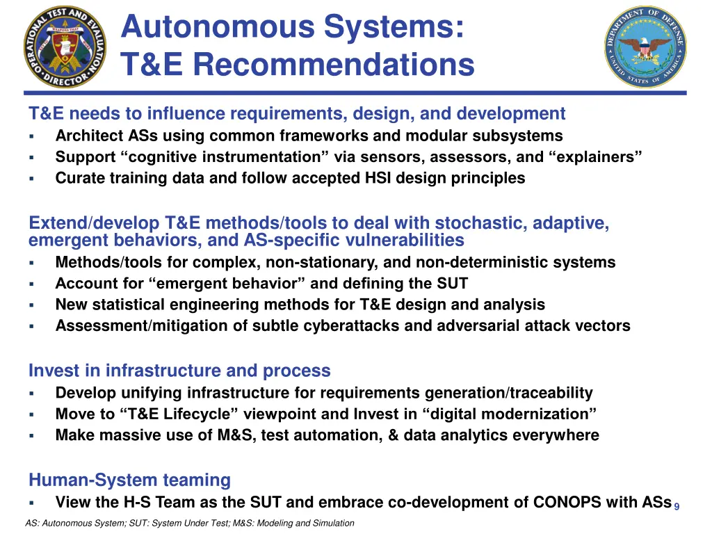 autonomous systems t e recommendations