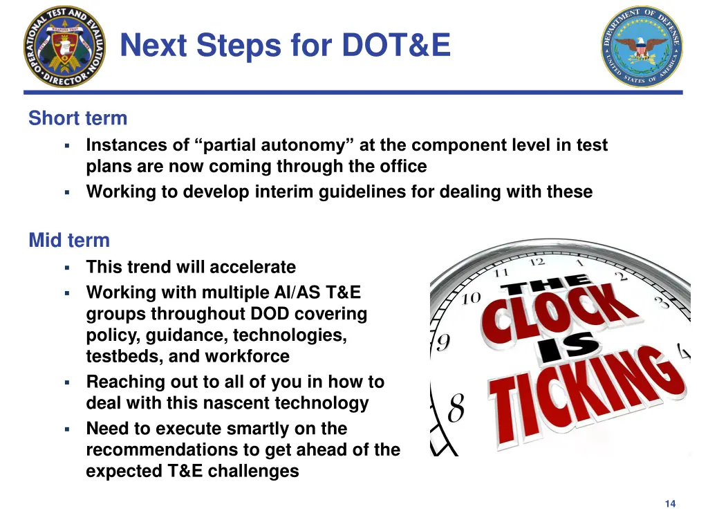 next steps for dot e