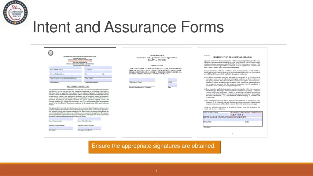 intent and assurance forms