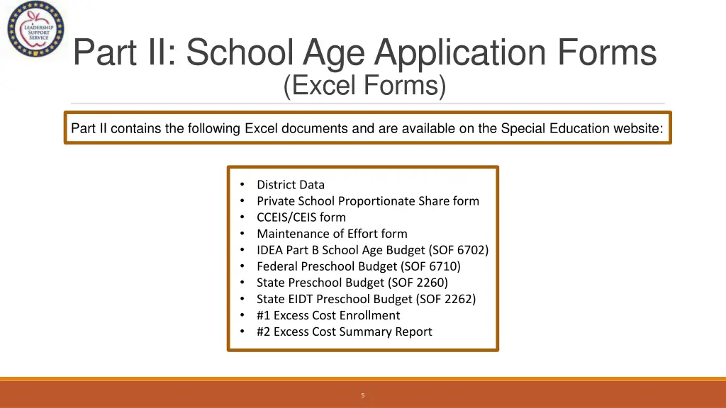 part ii school age application forms excel forms