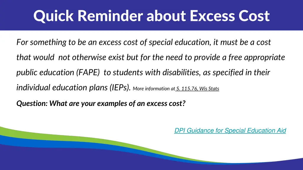 quick reminder about excess cost