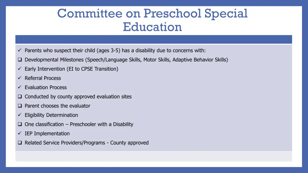 committee on preschool special education