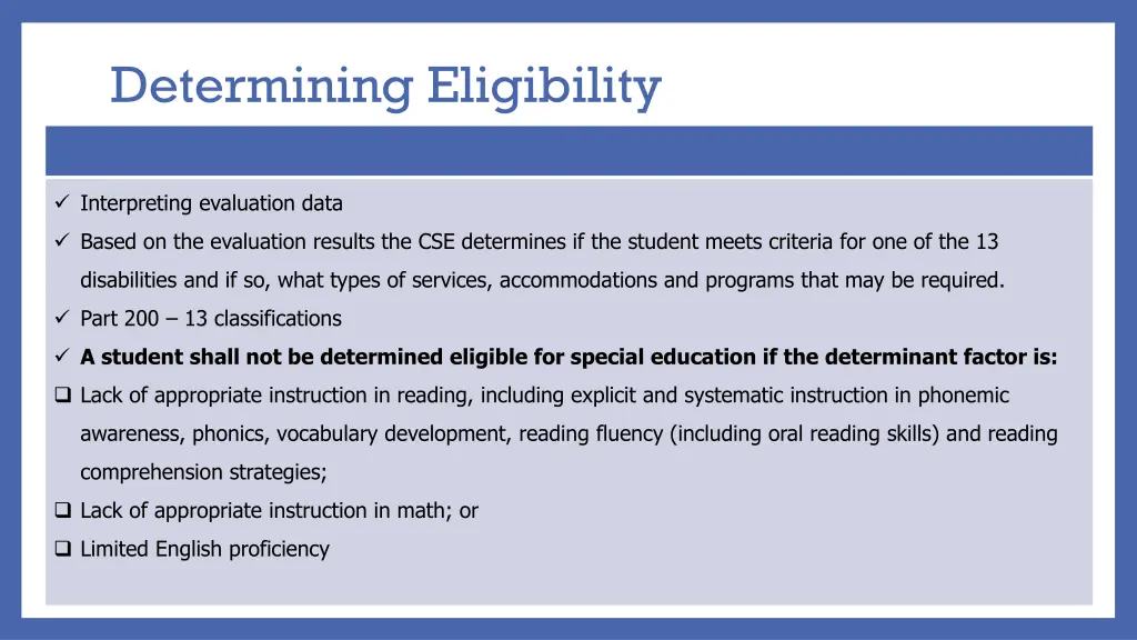 determining eligibility