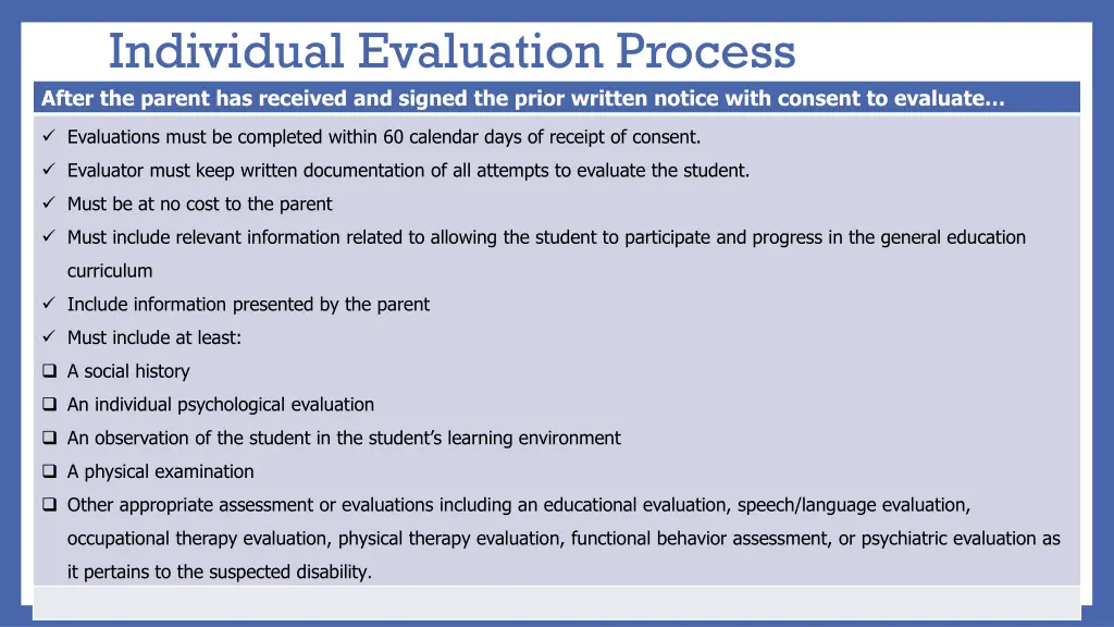 individual evaluation process after the parent