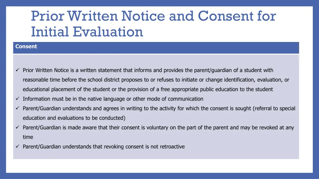 prior written notice and consent for initial