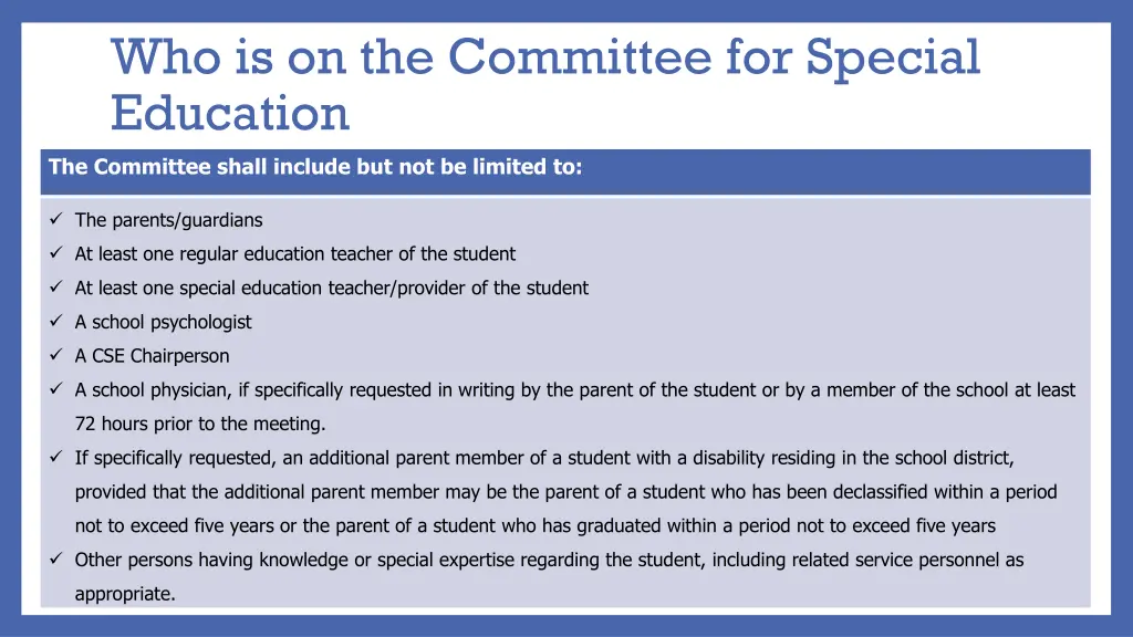 who is on the committee for special education