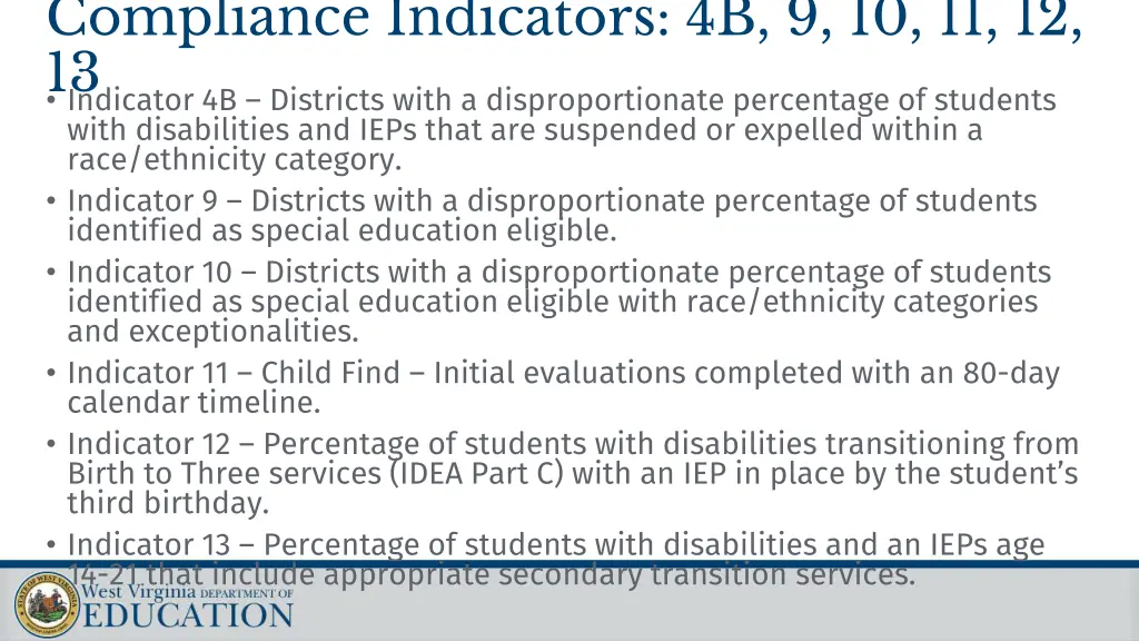 compliance indicators 4b 9 10 11 12 13 indicator