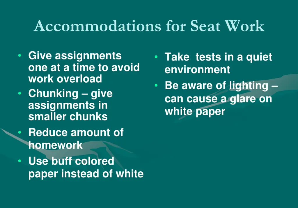 accommodations for seat work 1