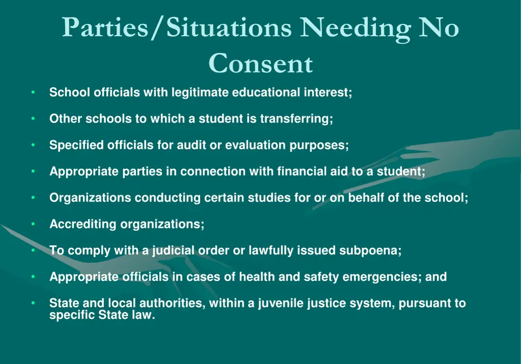 parties situations needing no consent school