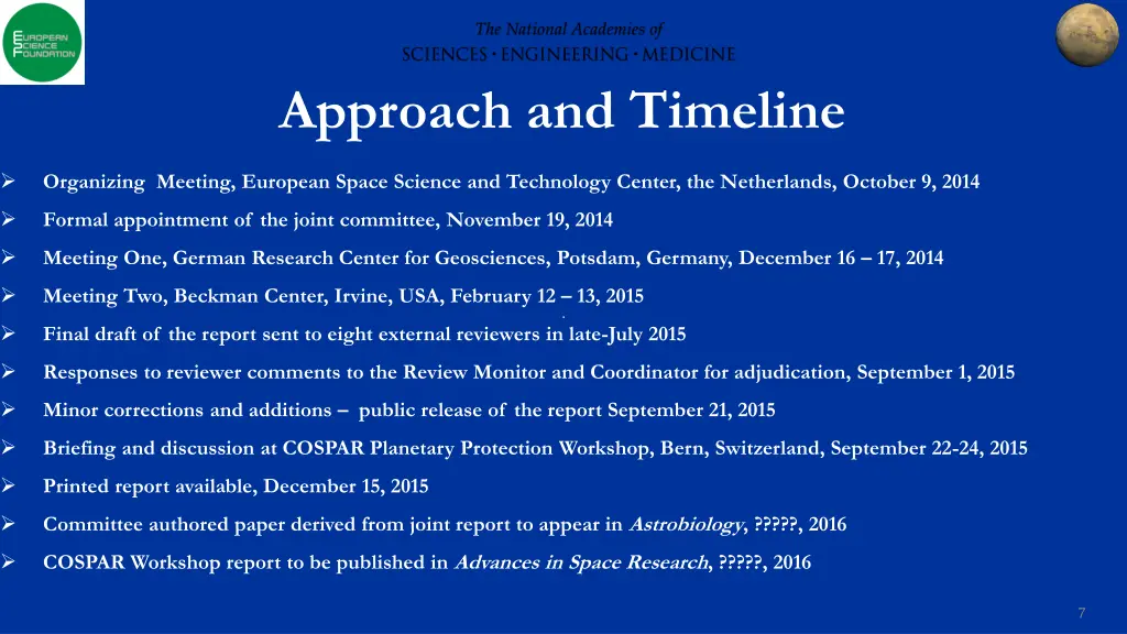 approach and timeline