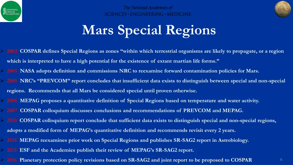 mars special regions