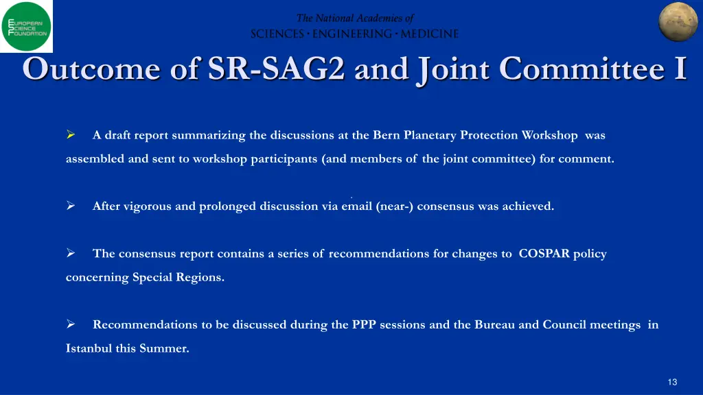 outcome of sr sag2 and joint committee i