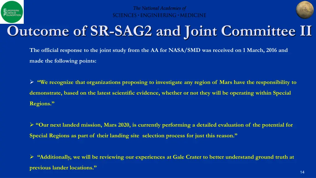 outcome of sr sag2 and joint committee ii