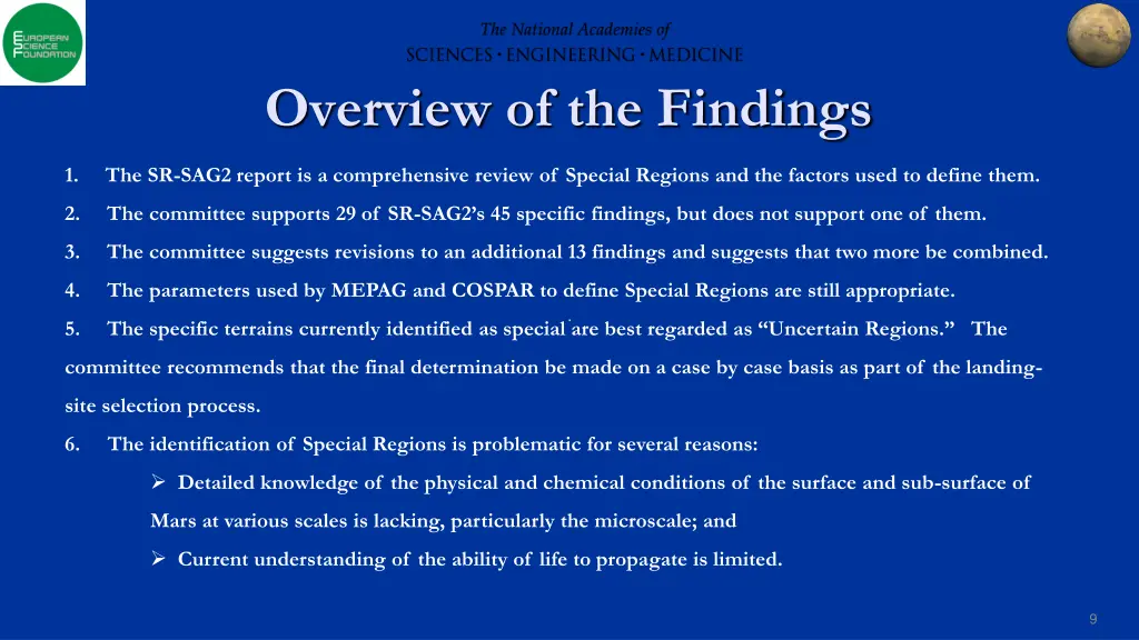 overview of the findings