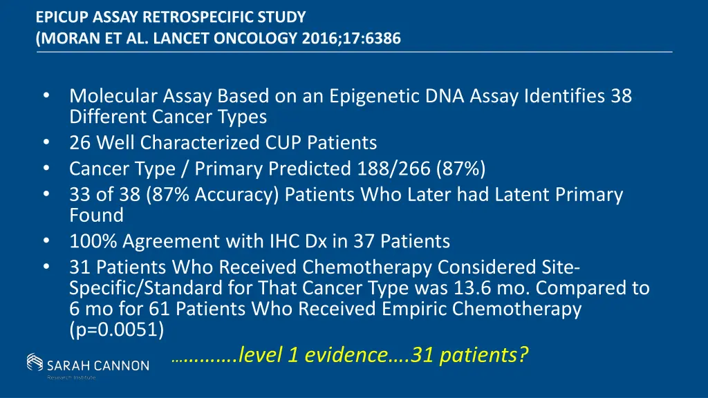 epicup assay retrospecific study moran