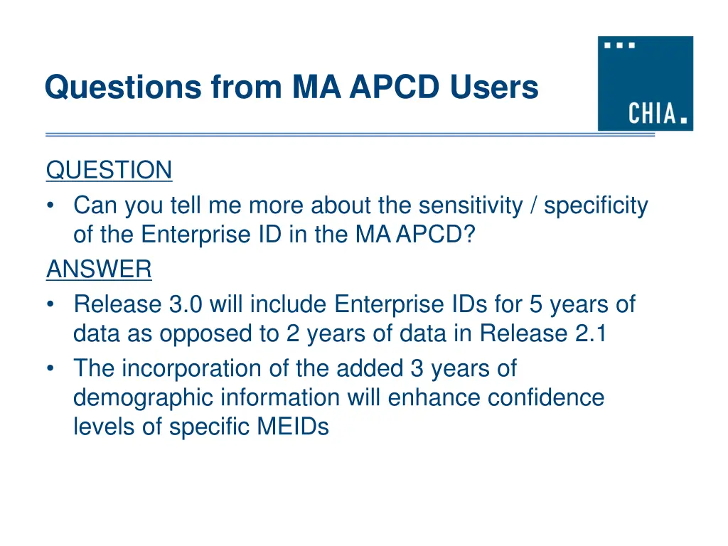 questions from ma apcd users