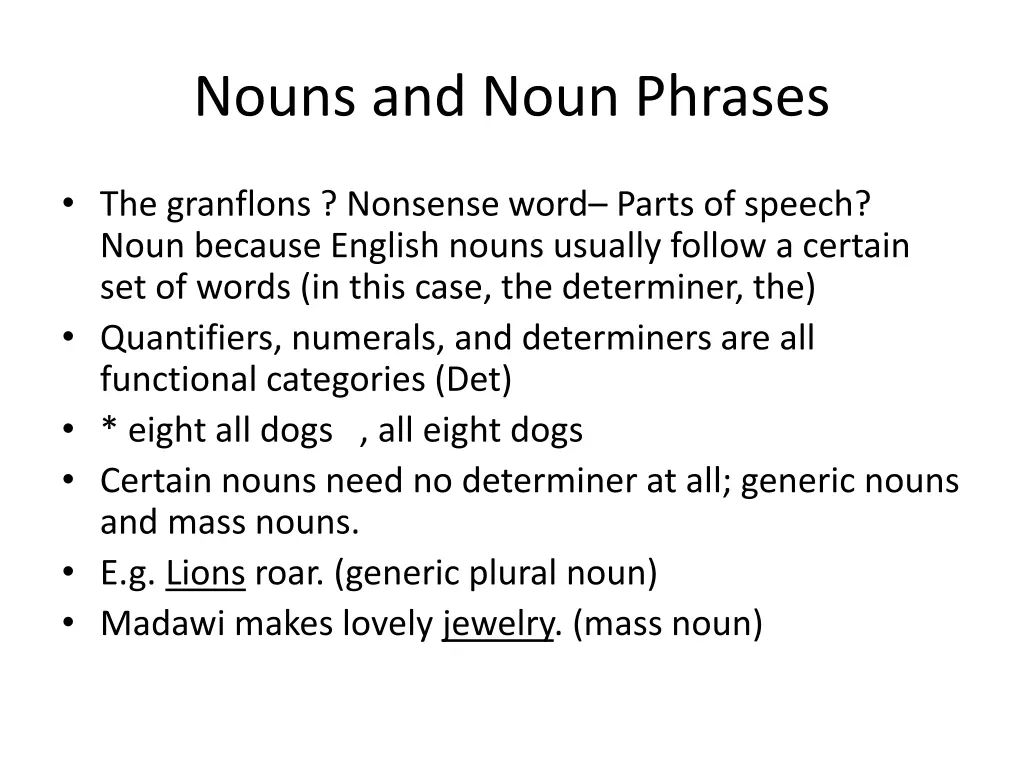 nouns and noun phrases