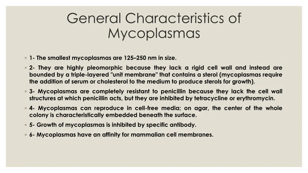 general characteristics of mycoplasmas