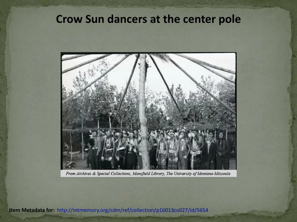 crow sun dancers at the center pole