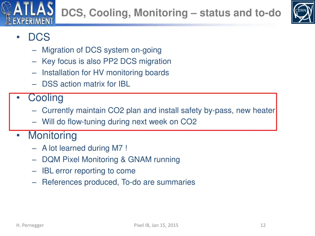 dcs cooling monitoring status and to do